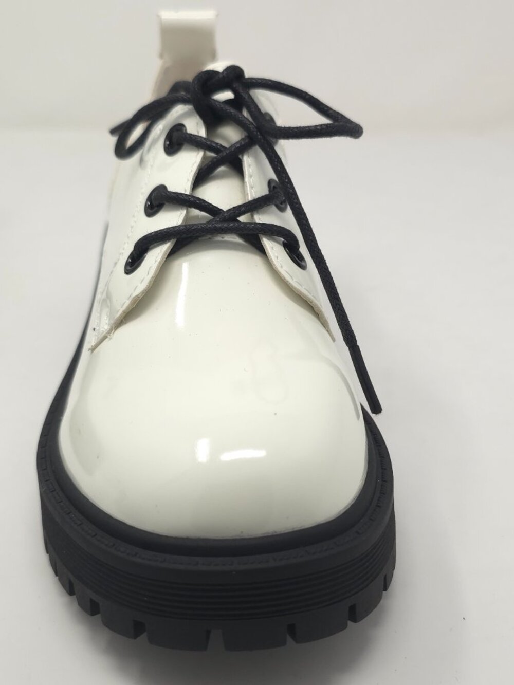 Chunky Platform Oxford Shoes Patent White Pat Trendy Lug Sole Lace Up - Picture 7 of 9